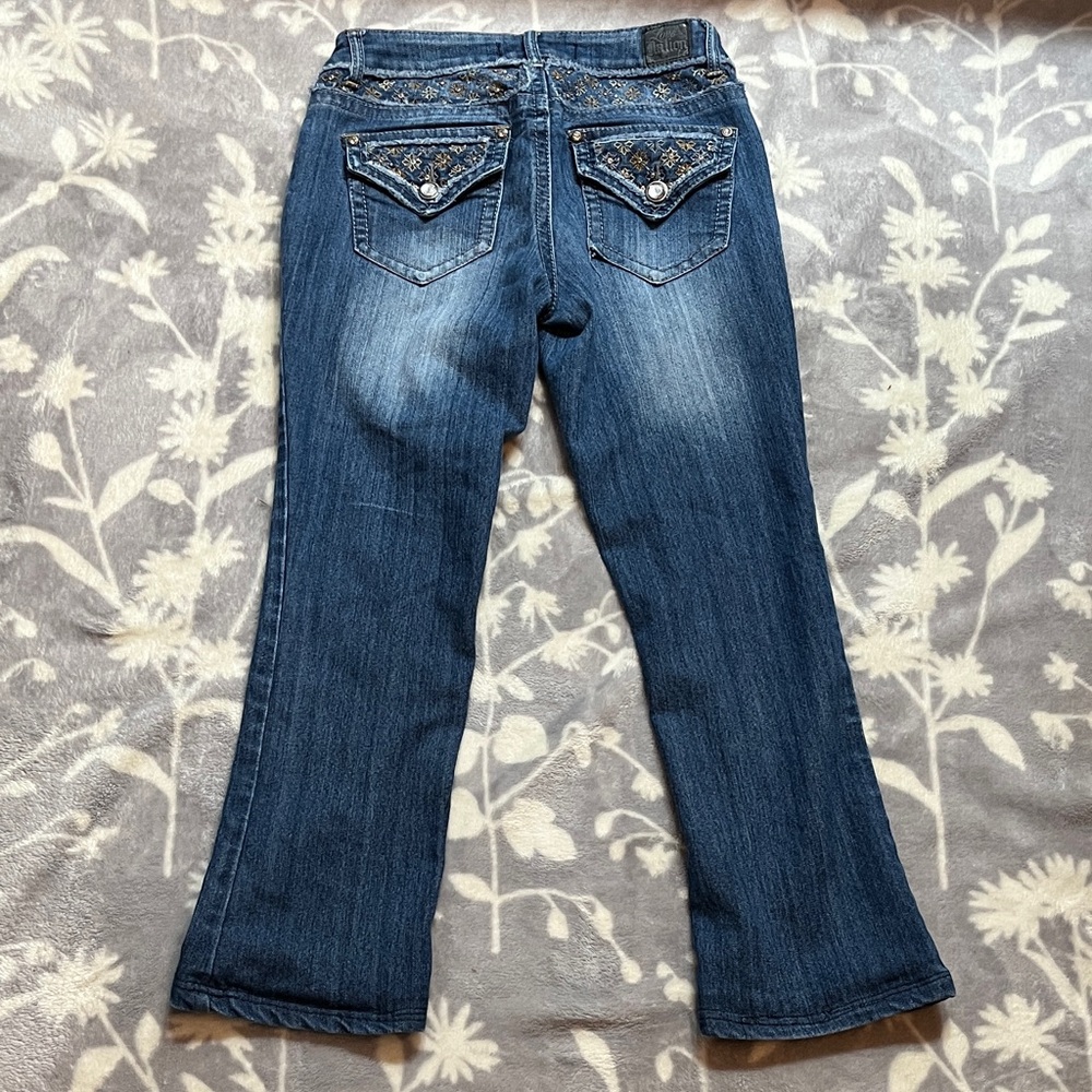 Love Nation Distressed / embellished Blue Flare Jeans Sz 8